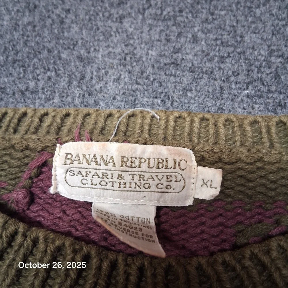 VTG Banana Republic Safari Travel Clothing‎ Sweater Size XL Purple Green Heavy